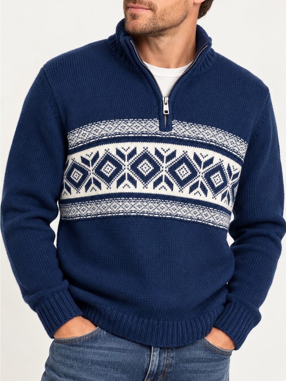 American Eagle Outfitters men's Wool Blend Fair Isle 1/4 Zip Sweater M